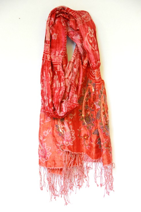 coral silk scarf